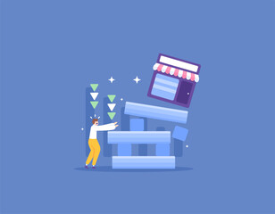 a businessman panicked because the business he built went bankrupt. failures and problems in business. business collapses and disintegrates. a failed businessman. illustration concept design. vector