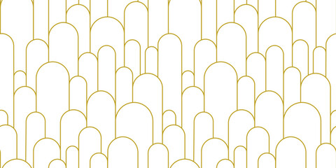 Boho arch seamless pattern. Geometric art deco simple background. Golden circular arc in linear style. Seamless abstract modern geometric pattern. Vector illustration on white background.