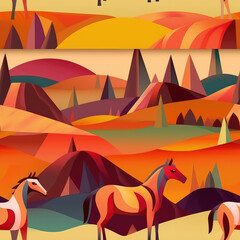 Horses seamless repeat pattern - fantasy colorful cubism, abstract art, trippy psychedelic [Generative AI]

