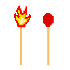Pixel art illustration of burning matchsticks