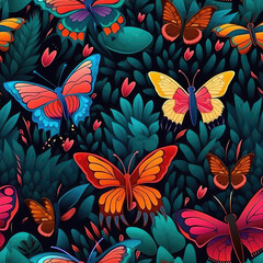 Butterflies seamless repeat pattern - fantasy colorful cubism, abstract art, trippy psychedelic [Generative AI]