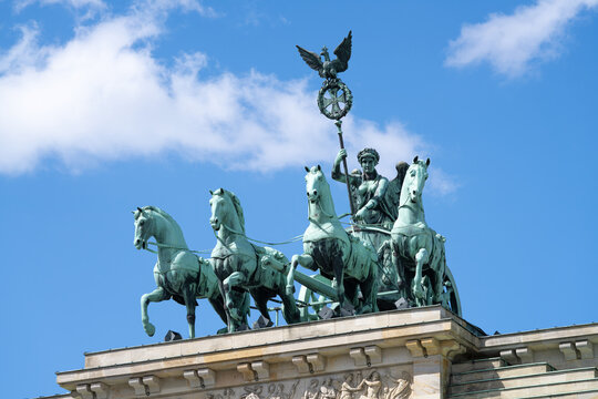 Quadriga statue on top of Brandenburg Gate, Berlin, Germany