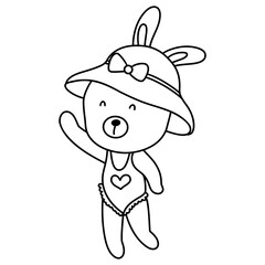 Cute Rabbit character with swimming suit, summer character on beach, Summer illustration