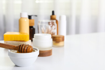 Concept of face and skin care supplies - Honey cosmetic