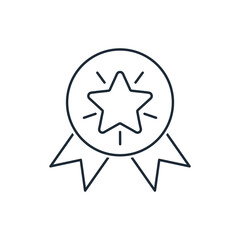Shiny star with rays and ribbons. Insignia. High status. Vector linear icon isolated on white background