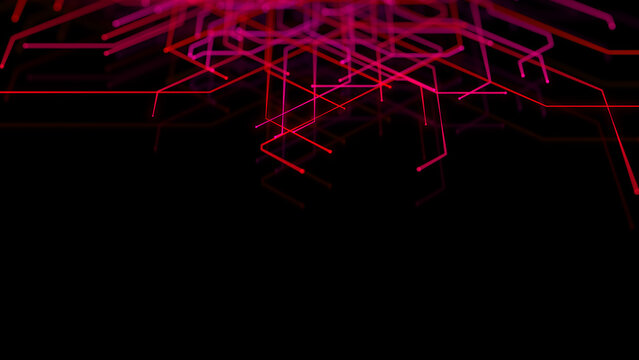 Red and Pink Digital Lines form a Futuristic Technical Grid. Connectivity Concept with copy-space.