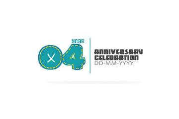 4th, 4 years, 4 year anniversary celebration fun style green and blue colors on white background for cards, event, banner-vector