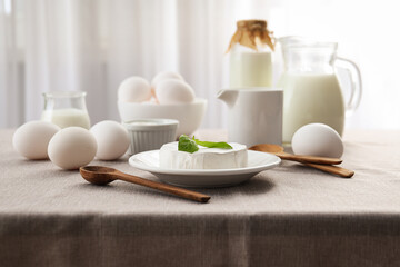 Concept of tasty food - different dairy products