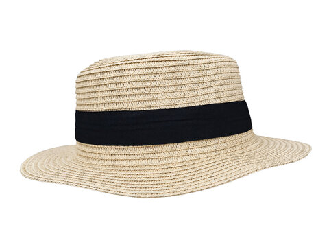 Vintage straw hat for men isolated on white background.