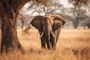 Fototapeta na wymiar Elephant in the savanna. Generative AI