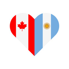 unity concept. heart shape icon of canada and argentina flags. vector illustration isolated on white background