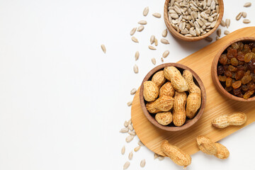 Tasty food concept - delicious dried fruits, space for text