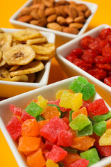 Tasty food concept - delicious dried fruits, tasty dried food