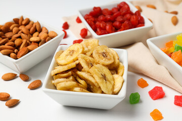 Tasty food concept - delicious dried fruits, tasty dried food