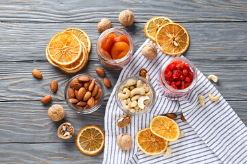 Tasty food concept - delicious dried fruits, tasty dried food