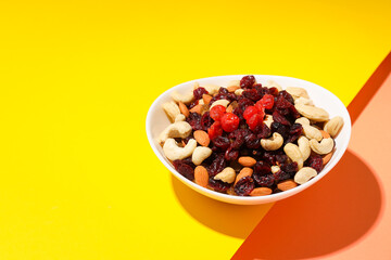 Tasty food concept - delicious dried fruits, space for text