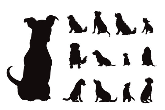 Set of vector silhouette of dogs on white background.