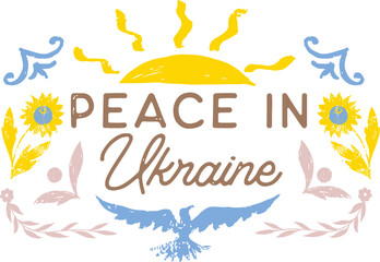 Fototapeta na wymiar Peace in Ukraine. Hand drawn lettering and doodle elements. Vector illustration.