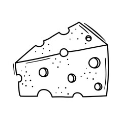 Hand drawn piece of cheese sketch illustration. Dairy product doodle drawing. Supermarket food. Sandwich ingredient