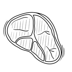 Hand drawn beef steak sketch illustration. Fresh meat doodle drawing. Supermarket food. Barbecue ingredient