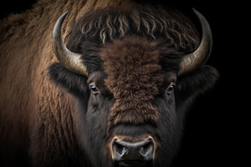 Bull portrait on dark background. AI Generative