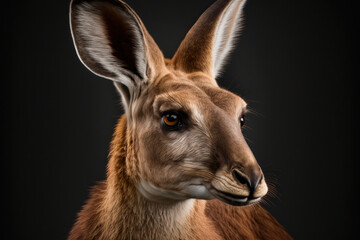 Kangaroo portrait on dark background. AI Generative