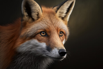 Obraz premium Red fox on dark background, digital illustration painting. Generative AI