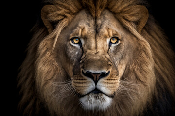 Lion portrait on dark background. AI Generative