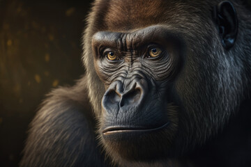 Obraz premium Close portrait adult gorilla, Generative AI