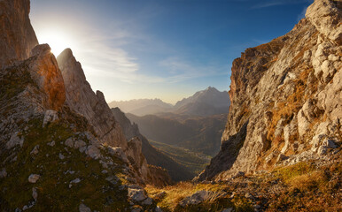 View of mountain Civetta in the Italian Alps early in the morning. - 602528539