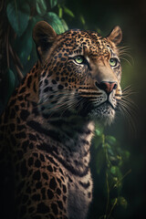 Leopard portrait on jungle background, Generative AI