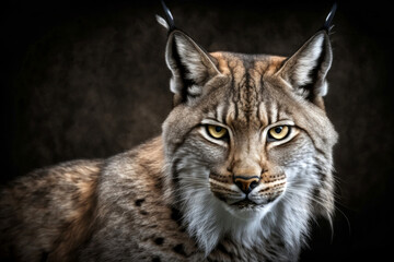 Obraz premium Lynx portrait on dark background. AI Generative