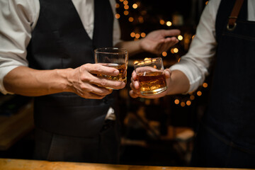 Celebrate whiskey on a friendly party in  restaurant