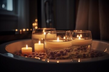 spa relax room candlelight wellness care light relaxation bath candle. Generative AI.