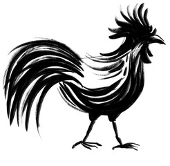 Chicken rooster pet calligraph brush black ink painting chinese style illustration