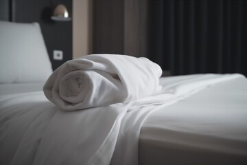 home white room hotel bed fresh luxury resort service towel. Generative AI.