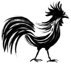 Chicken rooster pet calligraph brush black ink painting chinese style illustration