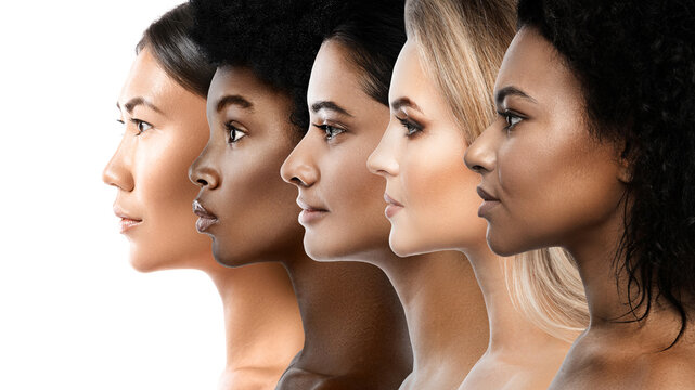 Multi-ethnic diversity and beauty - Group of different ethnicity women against white background