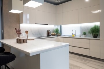 Fototapeta na wymiar apartment contemporary house nobody home kitchen design table interior modern white. Generative AI.