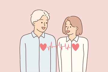 Love affair between man and woman dating and having romantic relationship or sexual attraction