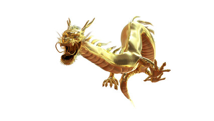 Golden Chinese dragon made of gold on transparent background or png