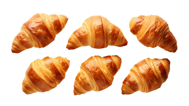 Multiple croissant on transparent background png Generative AI