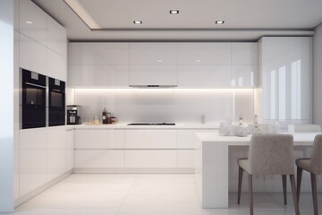 white modern bright design house apartment kitchen interior home nobody contemporary. Generative AI.
