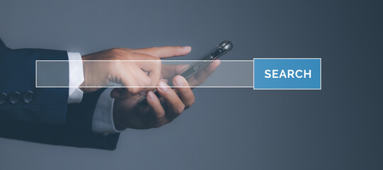 Man using mobile phone searching Browsing Internet Data Information.