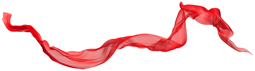 Abstract wave flowing red fabric on transparent. 3d render