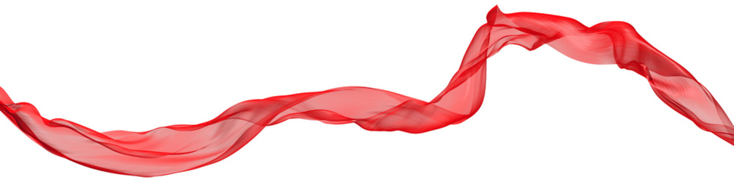 Abstract wave flowing red fabric on transparent. 3d render