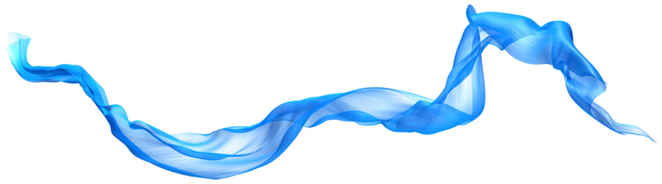 Abstract wave flowing blue fabric on transparent. 3d render