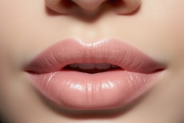 Fototapeta premium Natural Beauty. Close up of Woman's Carefully Nurtured Skin, Luscious Lips and Makeup. Generative AI illustrations.