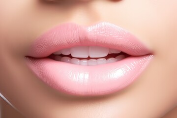Obraz premium Natural Beauty. Close up of Woman's Carefully Nurtured Skin, Luscious Lips and Makeup. Generative AI illustrations.