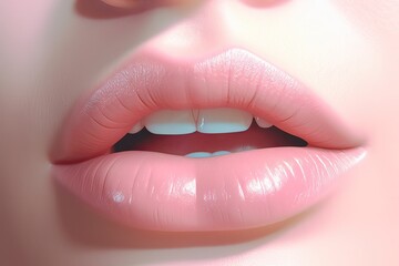 Natural Beauty. Close up of Woman's Carefully Nurtured Skin, Luscious Lips and Makeup. Generative AI illustrations.